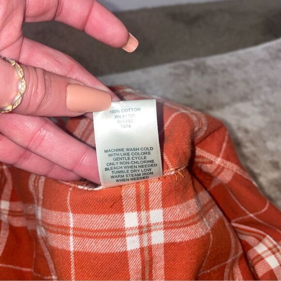 BLAIR brand Fall Burnt Orange plaid flannel button up collared SZ L 100% cotton - Picture 7 of 9